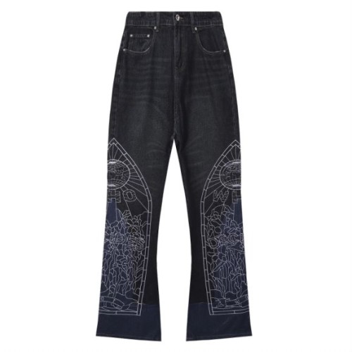 1:1 quality version blue and black stitching on leg opening embroidered logo micro jeans