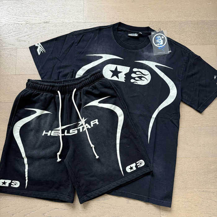 sport logo back digital print washed version tee & shorts set 7 colors