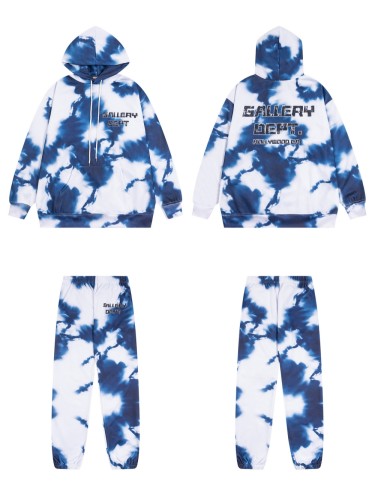 Mottled Letter Print Tie-Dye Hoodie & Pants Set