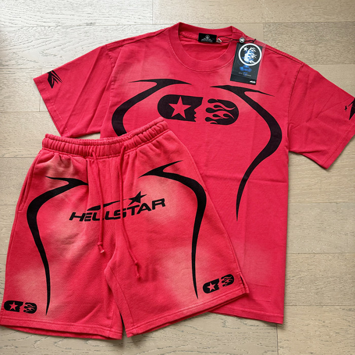sport logo back digital print washed version tee & shorts set 7 colors
