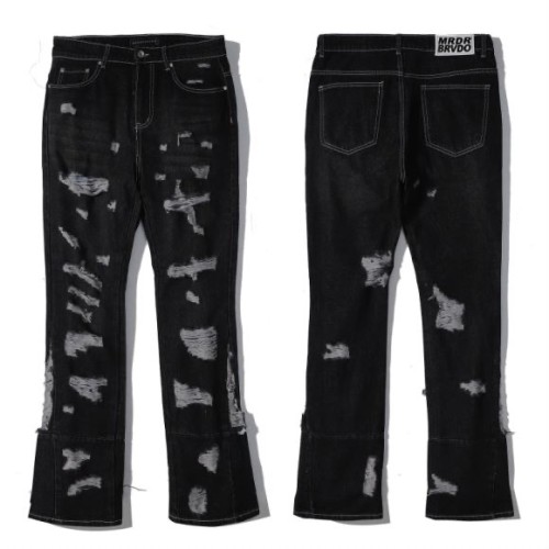 1:1 quality version Leg opening Spliced ripped and slashed micro jeans 2 colors