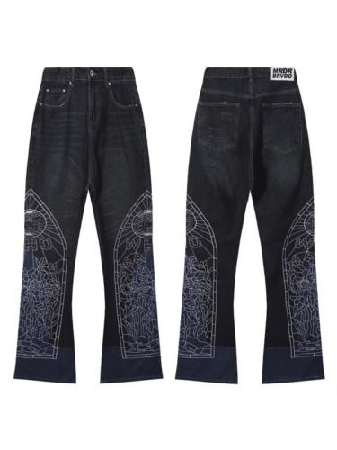 1:1 quality version blue and black stitching on leg opening embroidered logo micro jeans