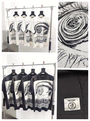 1:1 quality version Brainwashed Big Eyes Letter Print Washed Version tee with NFC tag 2 colors