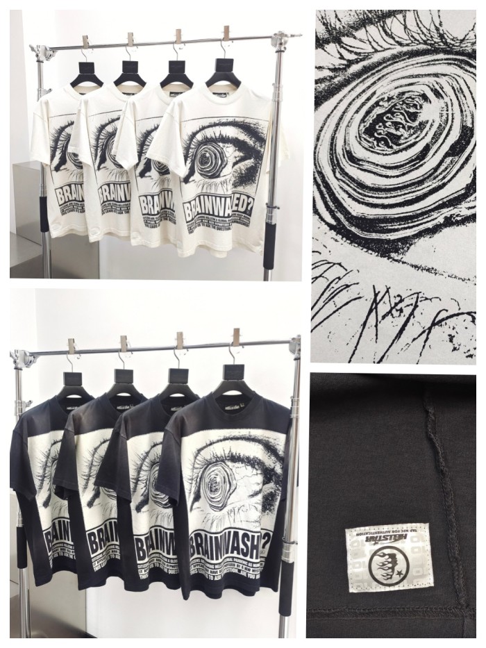 [Big & Tall for weights up to 260 lbs]1:1 quality version Brainwashed Big Eyes Letter Print Washed Version tee with NFC tag 2 colors