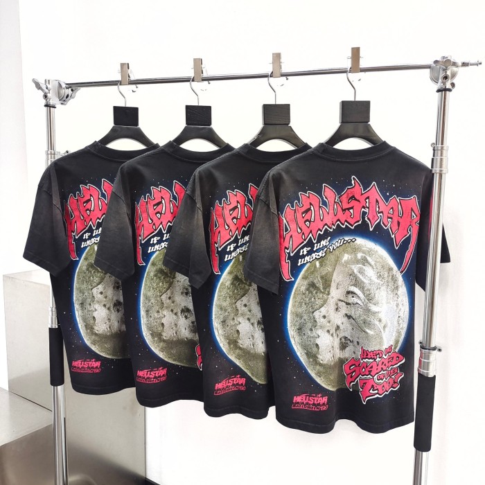 [Big & Tall for weights up to 260 lbs]1:1 quality version Wolf Head Full Moon Letter Print Washed Version tee with NFC tag