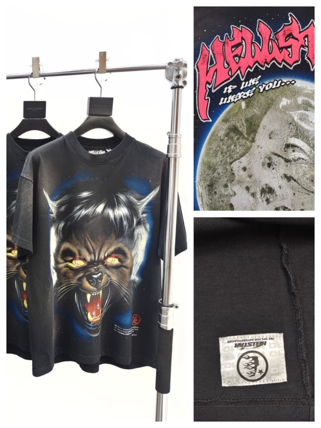 [Big & Tall for weights up to 260 lbs]1:1 quality version Wolf Head Full Moon Letter Print Washed Version tee with NFC tag
