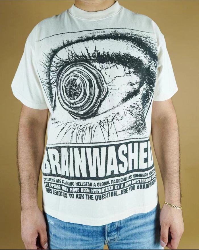 [Big & Tall for weights up to 260 lbs]1:1 quality version Brainwashed Big Eyes Letter Print Washed Version tee with NFC tag 2 colors