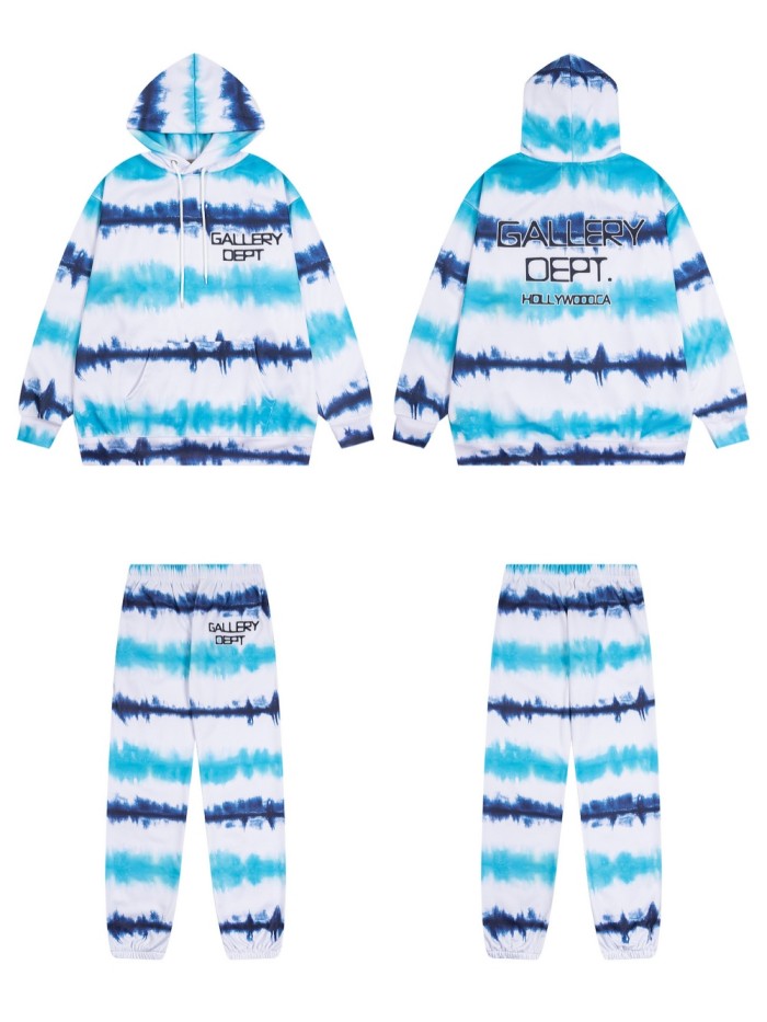 Water Wave Stripe Tie-Dye Gradient Hoodie & Pants Set