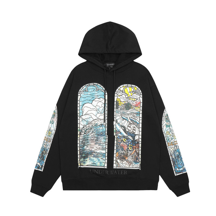 Underwater World Back Letter Logo Print Hoodie