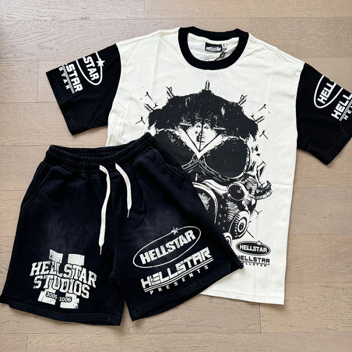 Sleeve Colorblocking Biochemistry Printed Tee & Shorts Set