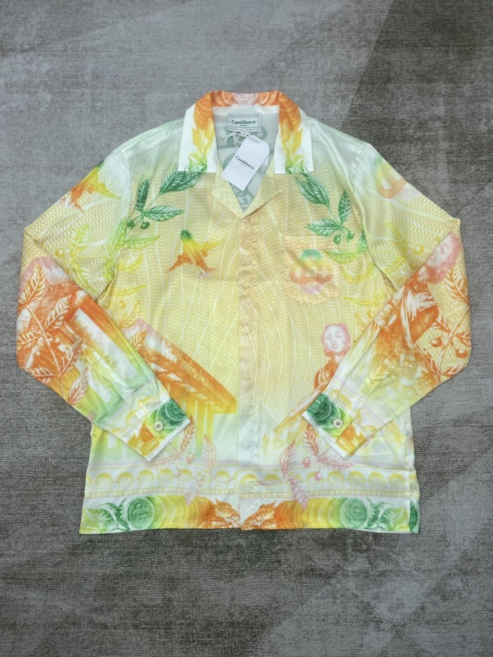 1:1 quality version Silk Vintage Style Portrait Letter Print Long Sleeve Shirt