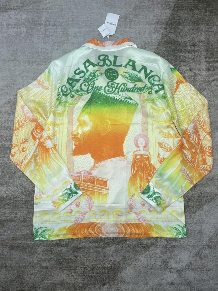 1:1 quality version Silk Vintage Style Portrait Letter Print Long Sleeve Shirt