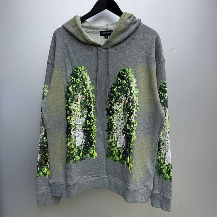 Green Vine Rendered Printed Aged Washed Version Hoodie