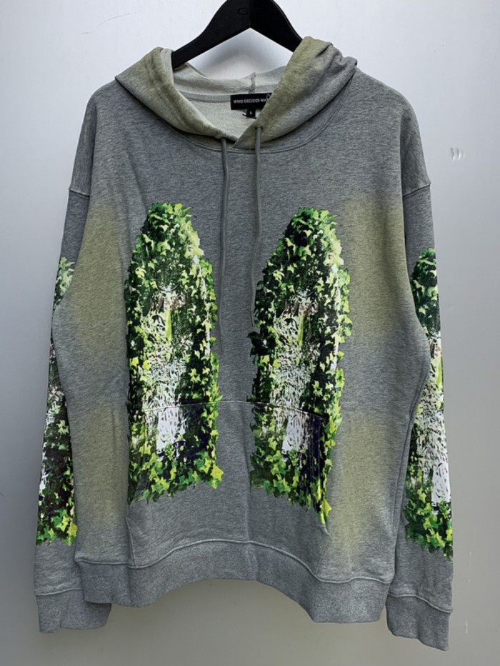 Green Vine Rendered Printed Aged Washed Version Hoodie