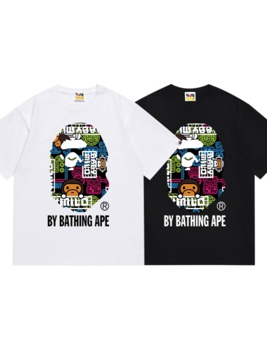 Colorful Cartoon Pattern Monkey Ape Head Letter Printed Tee 2 colors