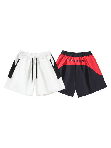 Colorblocked Letter Print Drawstring Shorts