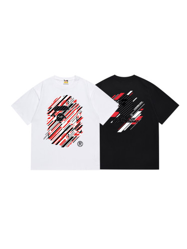 Colorful Lines Big Ape Head Back Small Head Letter Print Tee 2 colors