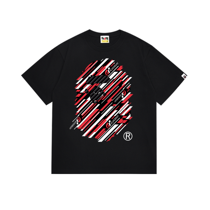 Colorful Lines Big Ape Head Back Small Head Letter Print Tee 2 colors