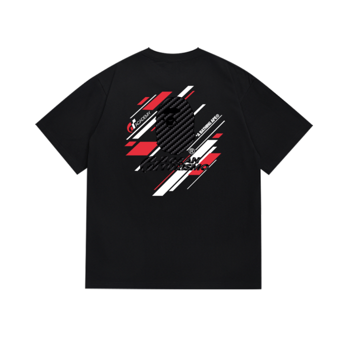 Colorful Lines Big Ape Head Back Small Head Letter Print Tee 2 colors