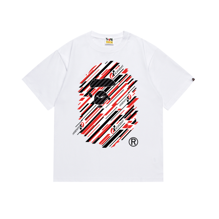 Colorful Lines Big Ape Head Back Small Head Letter Print Tee 2 colors