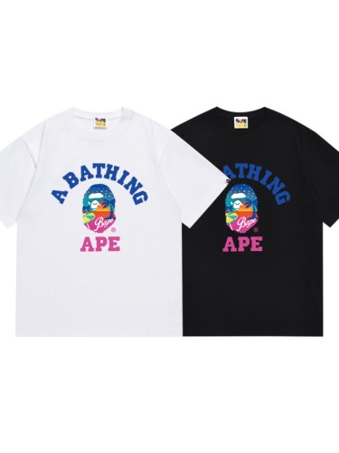 Beach Sunset Ape Head Two Color Letter Print Tee 2 colors