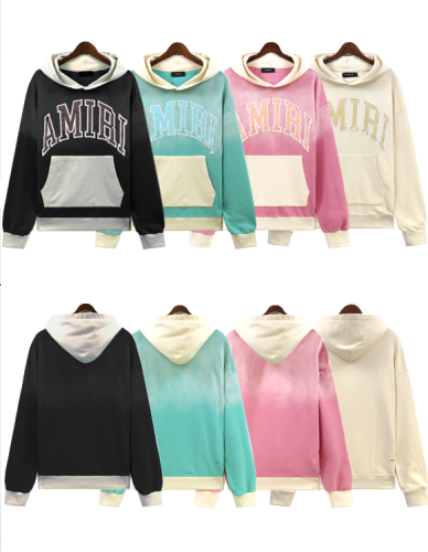 Appliquéd Raglan Letter Colorblock Washed Version Hoodie 4 colors
