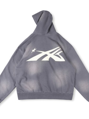 1:1 quality version Basic Front and Back Logo Print Washed Version Zipper Hoodie