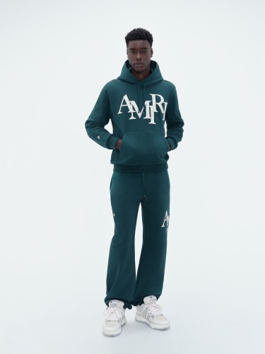 Leather monogrammed hoodie & pants set 3 colors