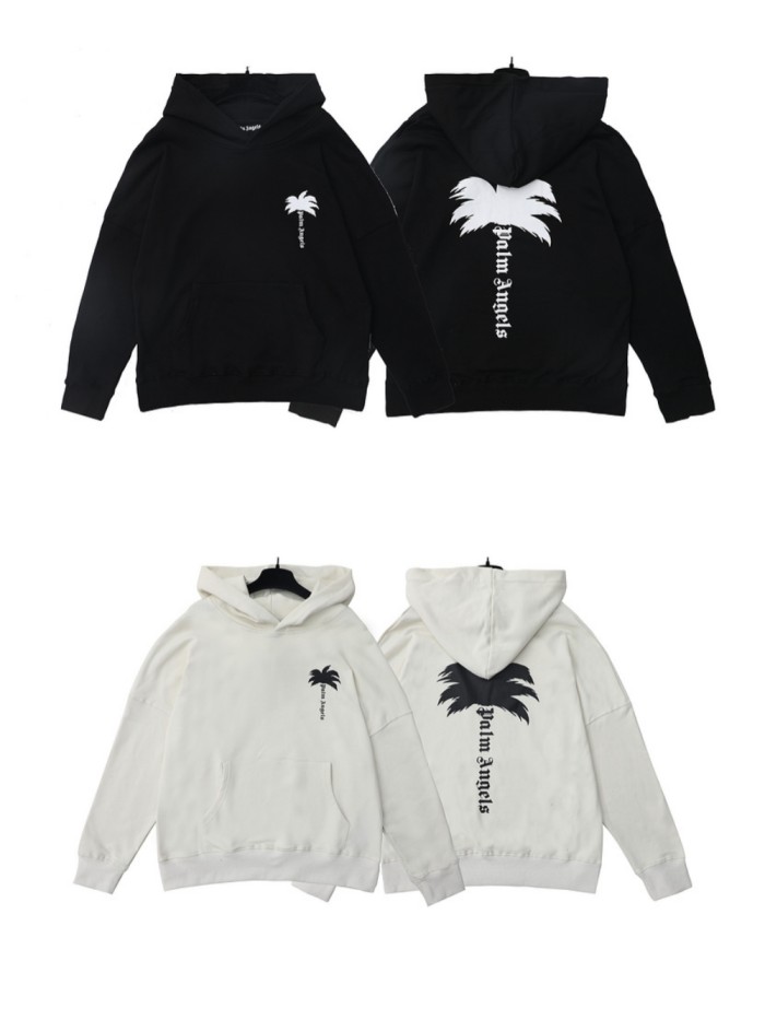 Front and Back Coconut Tree Vertical Letter Print Hoodie 2 colors
