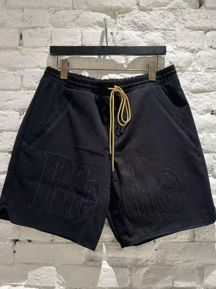 [Buy More Save More]Summer letter logo embroidered drawstring shorts black