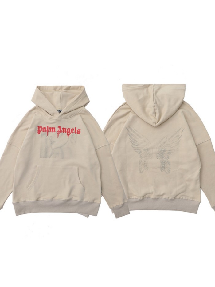 Portrait Wings Flow Paint Letter Print Hoodie