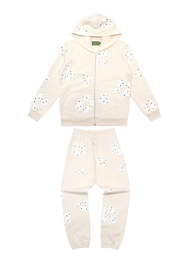 1:1 quality version Beige Jeweled Kapok Zip Hoodie & Sweatpants Set