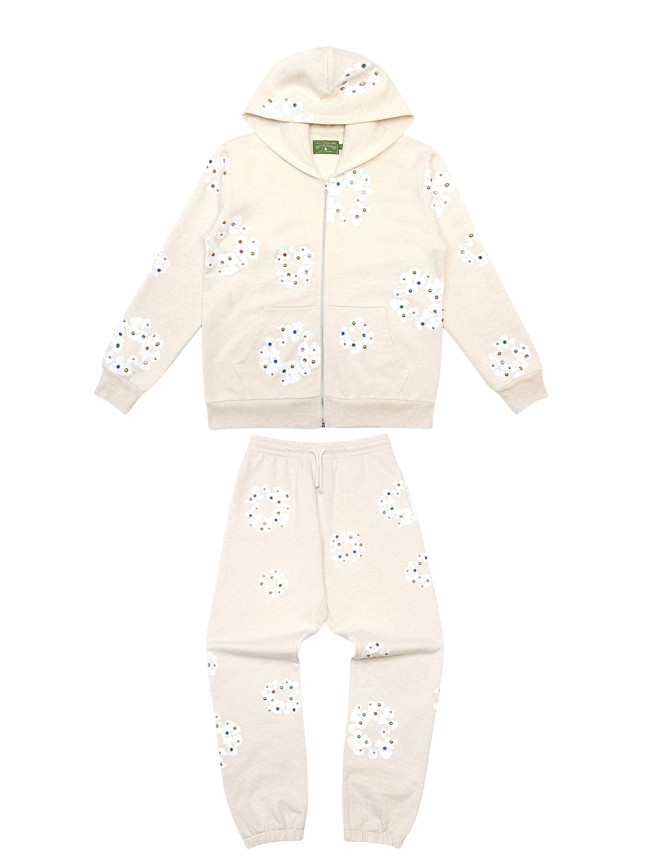 1:1 quality version Beige Jeweled Kapok Zip Hoodie & Sweatpants Set