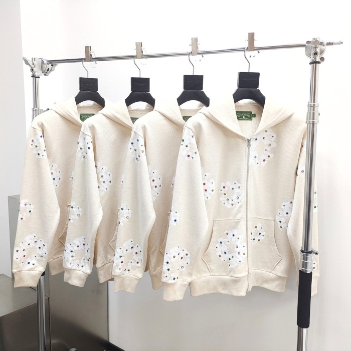 1:1 quality version Beige Jeweled Kapok Zip Hoodie & Sweatpants Set