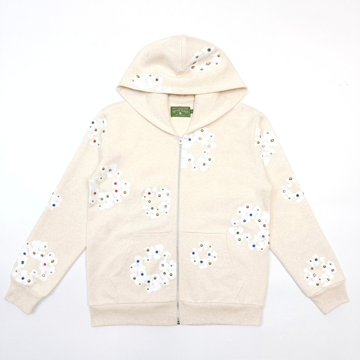 1:1 quality version Beige Jeweled Kapok Zip Hoodie & Sweatpants Set