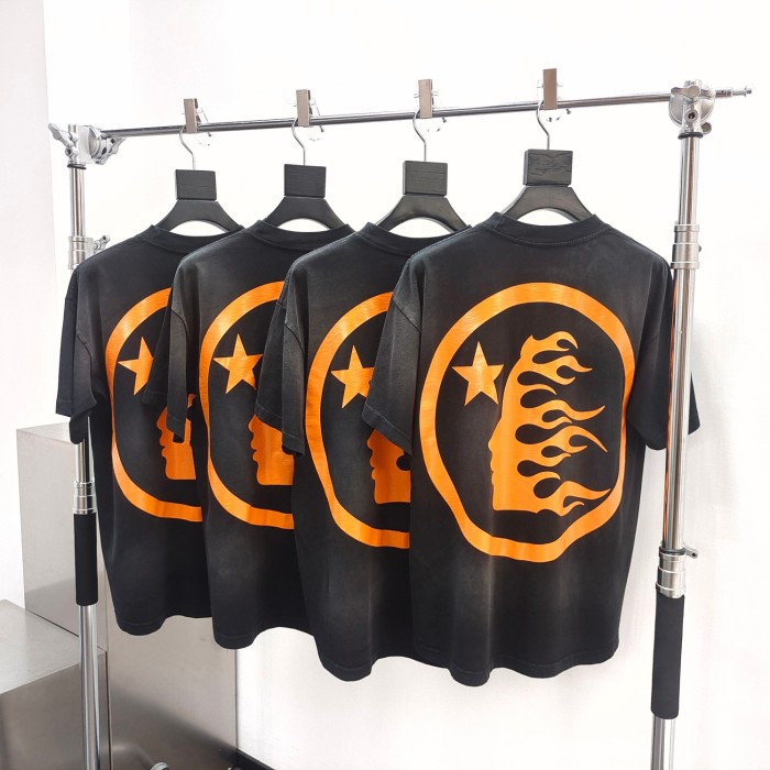 [Big & Tall for weights up to 260 lbs]1:1 quality version Front and back full orange washed black tee with NFC tag