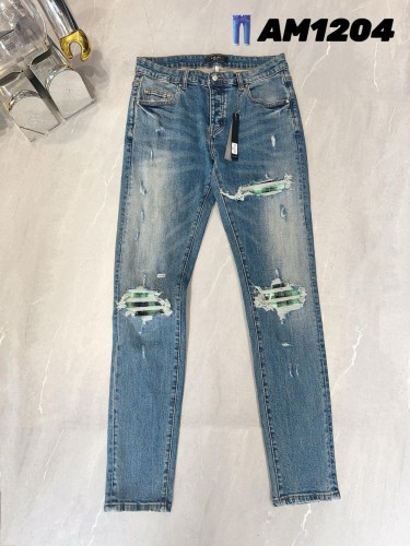 [50% Off]Amiri 1:1 quality version Gradient Black Green Patch Ripped Jeans 27126436