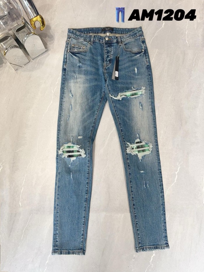 [50% Off]Amiri 1:1 quality version Gradient Black Green Patch Ripped Jeans 27126436