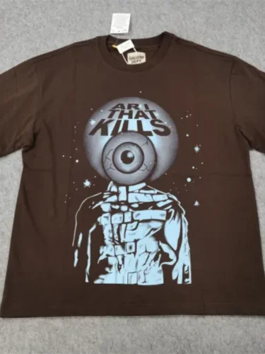 [buy more save more]  Eyeball made vintage print casual tee black curry