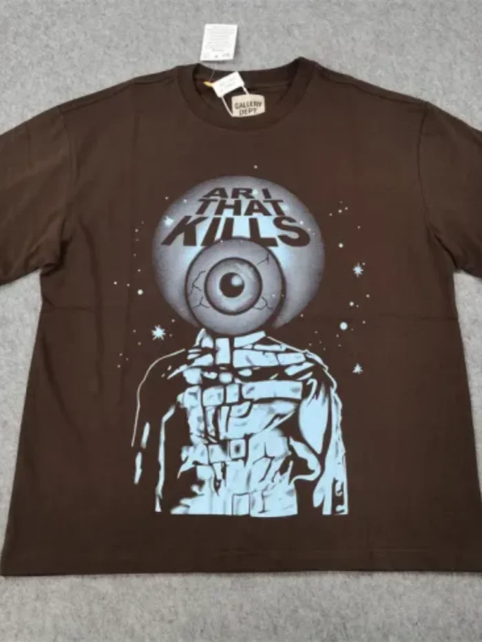 [buy more save more]  Eyeball made vintage print casual tee black curry