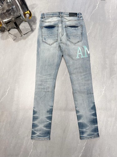 1:1 quality version Gradient cyan Letter Logo Scraped Patch Jeans