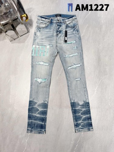 1:1 quality version Gradient cyan Letter Logo Scraped Patch Jeans