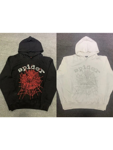 [buy more save more] Young Thug Sp5der-Shimmering cobweb hoodieBlack&White