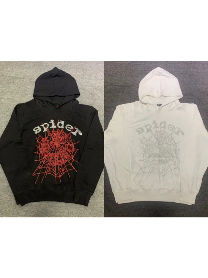 [buy more save more] Young Thug Sp5der-Shimmering cobweb hoodieBlack&White