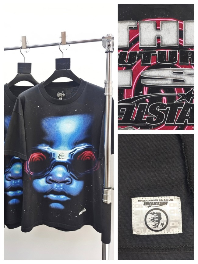 [50% Off]Hellstar Studio [Big & Tall for weights up to 260 lbs]1:1 quality version HS Goggles Portrait Black Tee with NFC tag 27154033