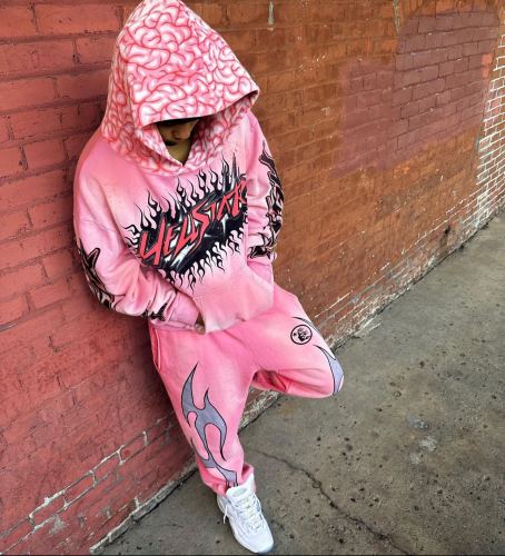 1:1 quality version Brain Print Hooded Washed Pink Hoodie with NFC tag