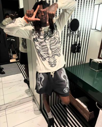 1:1 quality version Skeleton Letter Print Long Sleeve T-Shirt with NFC tag