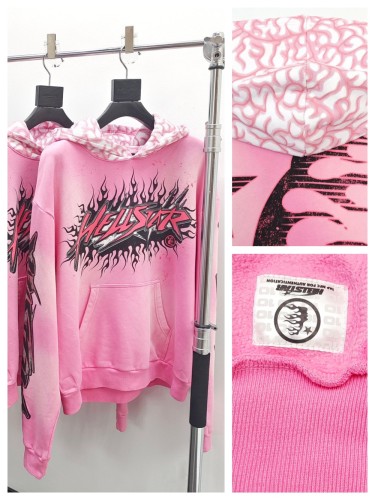 1:1 quality version Brain Print Hooded Washed Pink Hoodie with NFC tag
