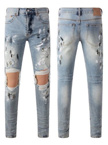 1:1 quality version Black and White Graffiti Double Knee Ripped Jeans