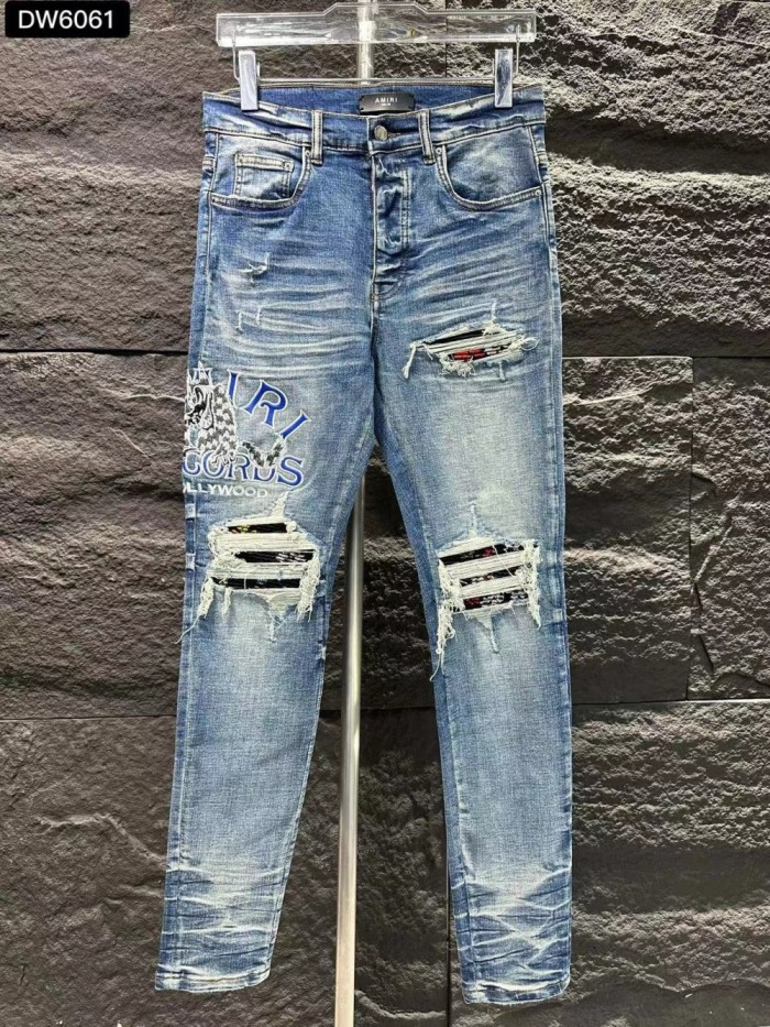 1:1 quality version Hollywood Lion Monogram Embroidered Ripped Patch Jeans